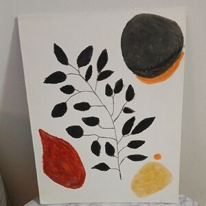 Abstract Leaf Art on Canvas - Black, Red, Orange, Yellow